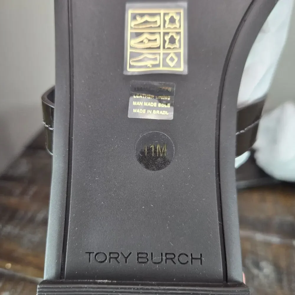 NEW Tory Burch Miller Leather Womens Size 11 Big Logo Sandals Flip Flops Cocoa